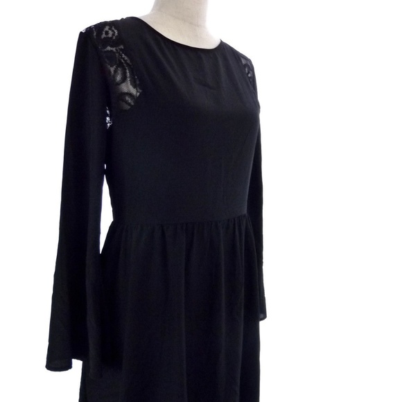 Black Skater Dress with Lace Shoulders - Picture 1 of 8
